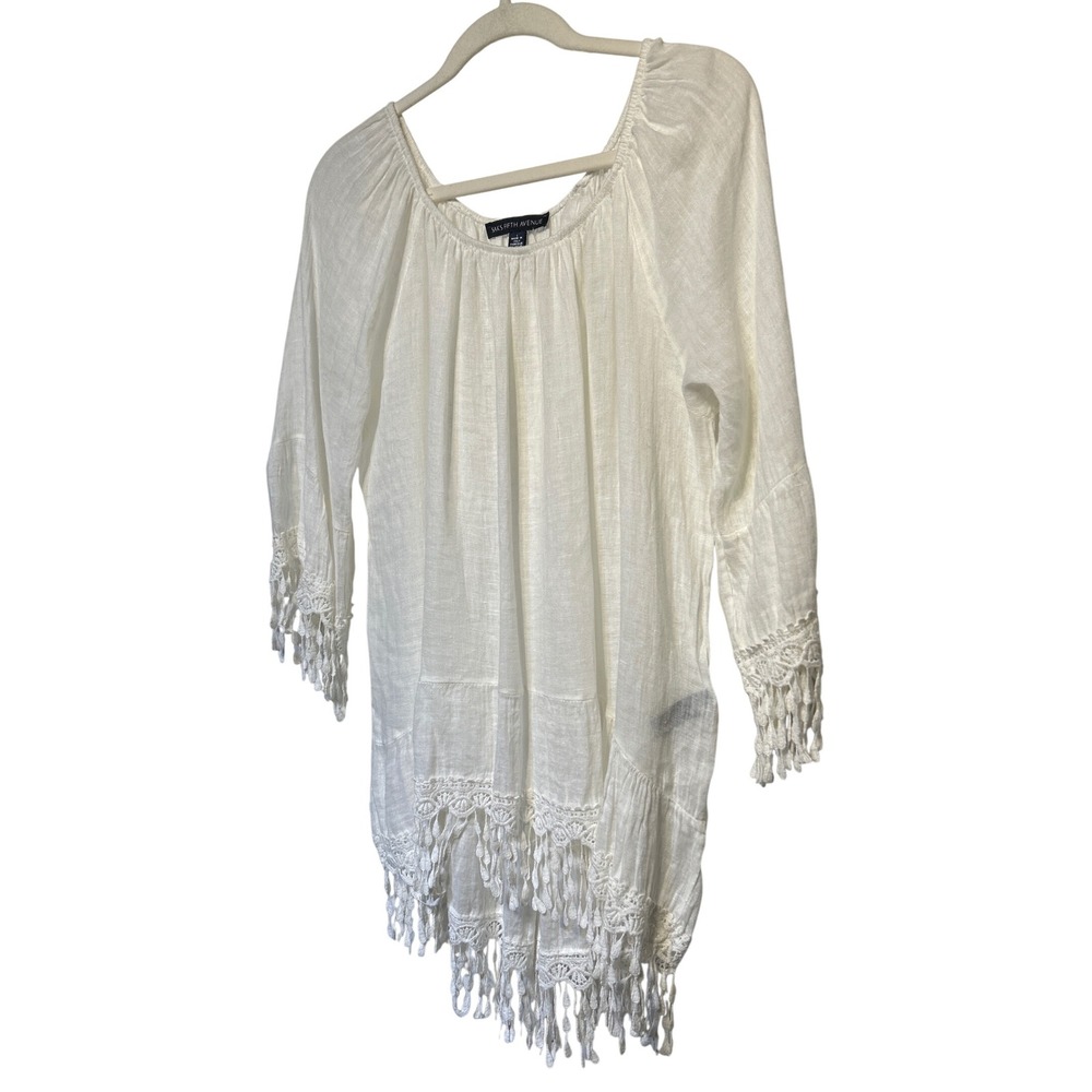 Saks Fifth Avenue Linen Crochet Off Shoulder Boho Beach Top Ivory Size Large EUC